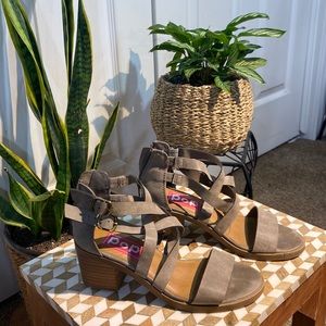 Taupe POP block heel sandals